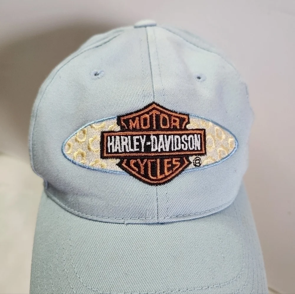 VINTAGE Harley Davidson H-D Motorcycle Light Blue Baseball Hat Cap Kids Youth